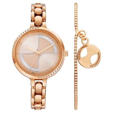Buy Online Fastrack Pulse Quartz Analog Rose Gold Dial Metal Strap ...
