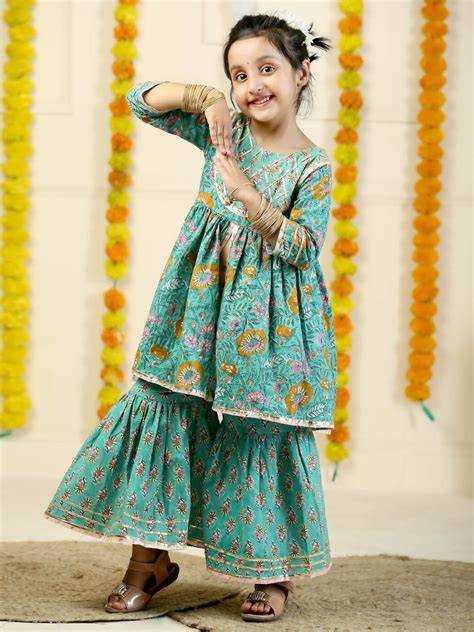 Tarang Floral Print Girls Anarkali Kurta Sharara Set | The Mom Store