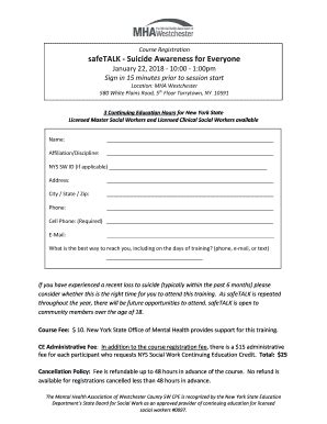 safeTALK Suicide Awareness Course Registration - Blank Fillable ...