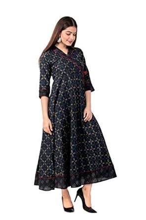 Buy Miravan Women Floral Print Ankle Length Anarkali Kurta(Dark Blue,S ...