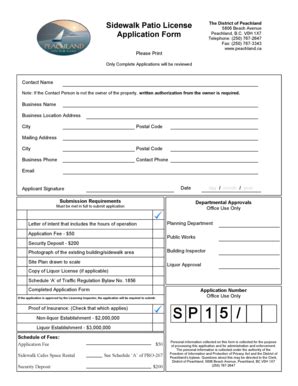 Fillable Online Sidewalk Patio License bApplicationb Form Fax Email ...