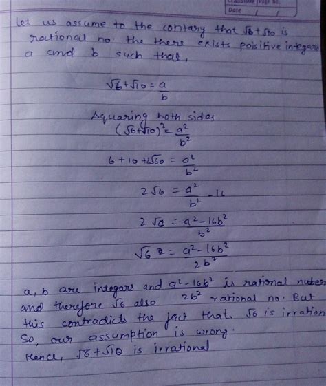 prove that root 6 + root 10 is irrational - Brainly.in