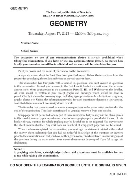 Fillable Online Geometry Multiple Choice Regents Exam Questions Fax ...