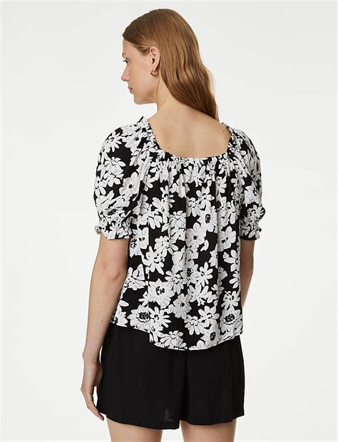 Buy Printed Square Neck Puff Sleeve Top at Marks & Spencer