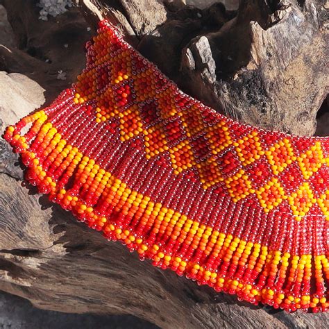 Kutch Beadwork Neckpiece Set Red Orange Mustard | Handcrafted Gujarat ...