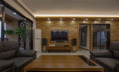客厅木质电视背景墙装修设计图_装信通网效果图