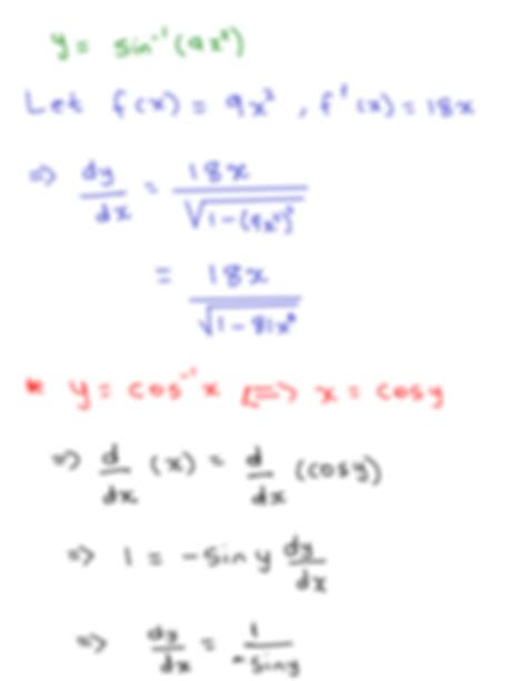 SOLUTION: Derivatives of inverse trigonometric functions - Studypool