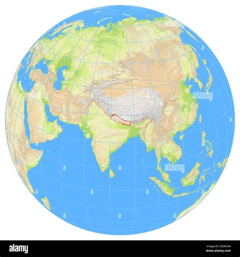 View of the Earth from space showing the location of the country Nepal ...
