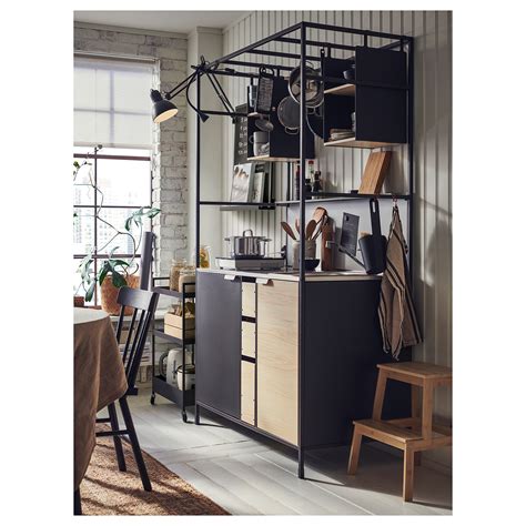 ÄSPINGE мини-кухня черный/ясень 120x60x202 см | IKEA Lietuva