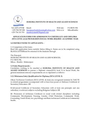 2021-2026 TZ Huruma Institute of Health and Allied Sciences Application ...