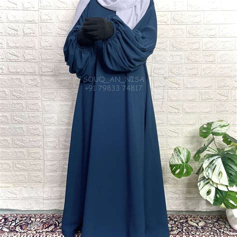 Crystal Blue A-Line Abaya With Pleated Sleeves – Souq an nisa