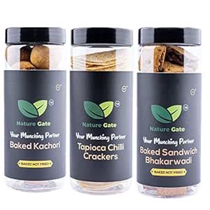 Nature Gate Tapioca Chilli Crackers + Baked Sandwich Bhakarwadi + Baked ...