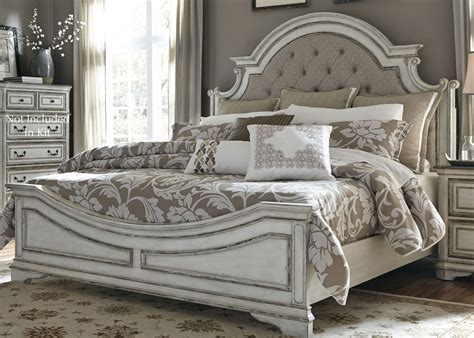 Magnolia Manor Antique White Queen Upholstered Panel Bed from Liberty ...