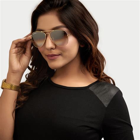 Buy Light Brown Gradient Glass and Gold Frame Aviator Sunglasses For ...