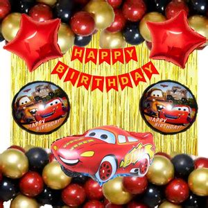 ZAMBOOREE Black Red Cars Happy Birthday Decoration Lightning Mcqueen ...