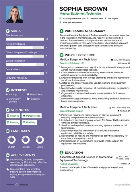 10+ Medical Equipment Technician Resume Samples & Templates for 2025