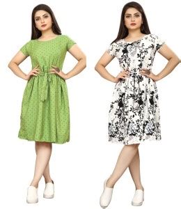 Nidhi Collection Women Fit and Flare Pink, White Dress - Buy Nidhi ...