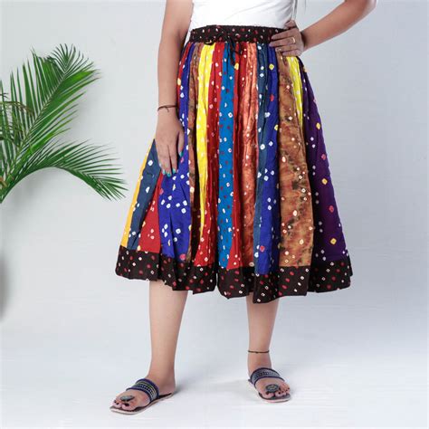Multicolor Bandhani Tie-Dye Patchwork Cotton Short Skirt
