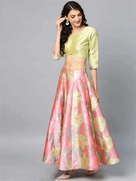 ⚡️Buy Olive Green Floral Jacquard Party Wear Lehenga Choli With Dupatta ...