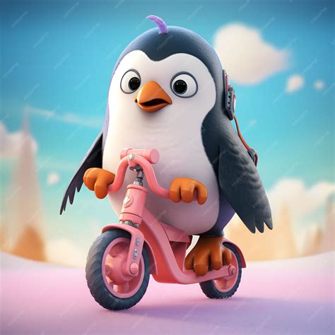 View of cartoon animated 3d penguin on scooter | AI-generated image