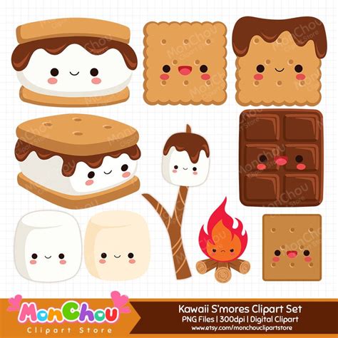 Kawaii S'mores Clipart - Cute Smore Clip Art Set - Instant Download ...