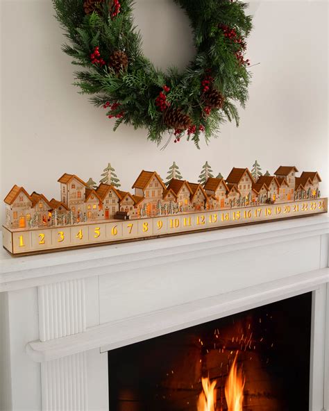 Natural Lit Wooden Christmas Village Advent Calendar | Balsam Hill