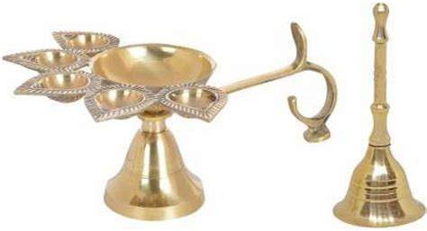 NAVYAKSH Pure Brass Aarti Set and Pooja Bell for Pooja, Traditional ...
