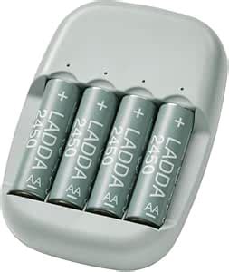 IKEA STENKOL/LADDA Battery Charger and 4 Rechargeable Batteries HR06 AA ...