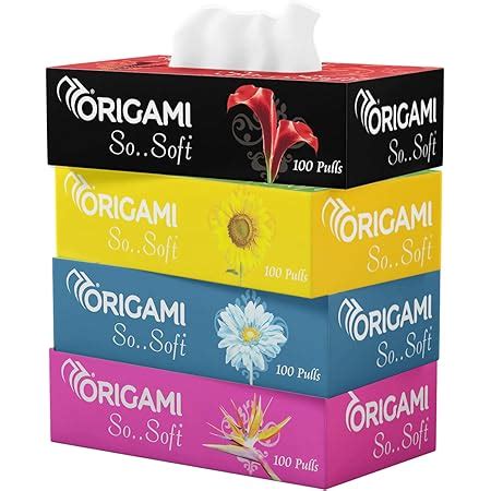 Origami 2 Ply Facial Tissue Box | Car Tissue - Pack of 4 (100 Pulls Per ...