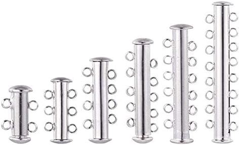 PH PandaHall 12pcs 6 Sizes Slide Clasp Lock Multi Strand Slide Tube ...