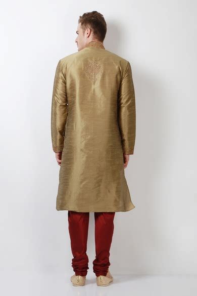 Buy Men Khaki Embroidered Ethnic Kurta And Pyjama Online - 172516 ...