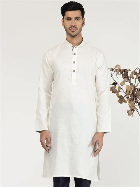 Milky White Solid Cotton Blend Kurta for Men – The Kurta Company