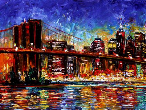 Debra Hurd Original Paintings AND Jazz Art: Cityscape New York City Brooklyn Bridge abstract ...