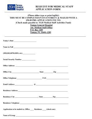 FL TGH Request for Medical Staff Application (Pre-application) - Blank ...