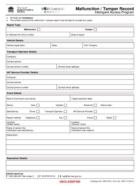 Fillable Online Malfunction/ Tamper Record - Intelligent Access Program ...
