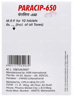 Paracip 650 Tablet – Fever & Pain Relief