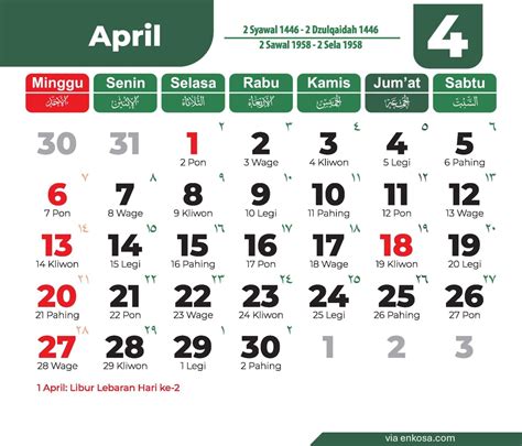 Kalender April 2025 dan Hari Libur