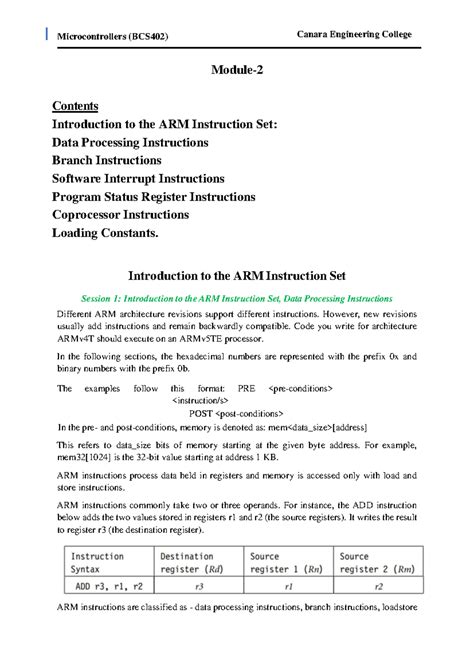 ARM Module-2 Instruction Set Notes: Data Processing & Branch ...