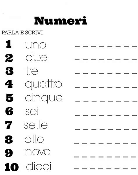 Image result for Printable Italian Numbers