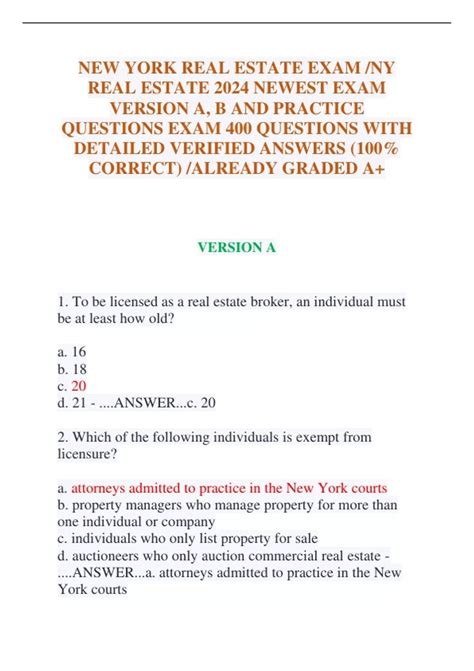 NEW YORK REAL ESTATE EXAM /NY REAL ESTATE 2024 NEWEST EXAM VERSION A, B ...