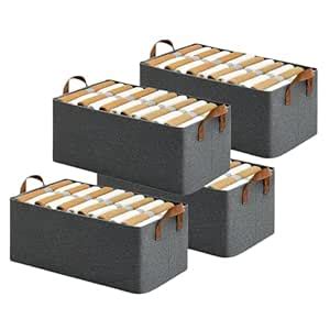 LIVENZA 26L (Pack of 4) Foldable Fabric Storage Box with Handles | Grey ...