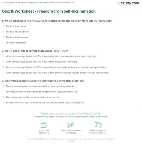Quiz & Worksheet - Freedom from Self-Incrimination | Study.com