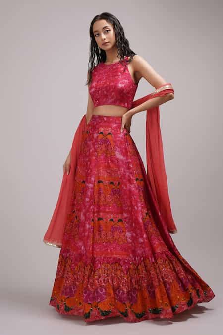 Buy Orange Silk, Chiffon Embroidery, Sequins Round Floortie Floral ...