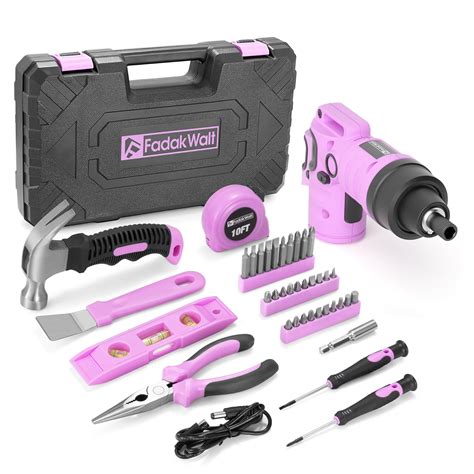 Buy FADAKWALT 35pc Pink tool kit with 3.6V USB Electric Screwdriver and ...