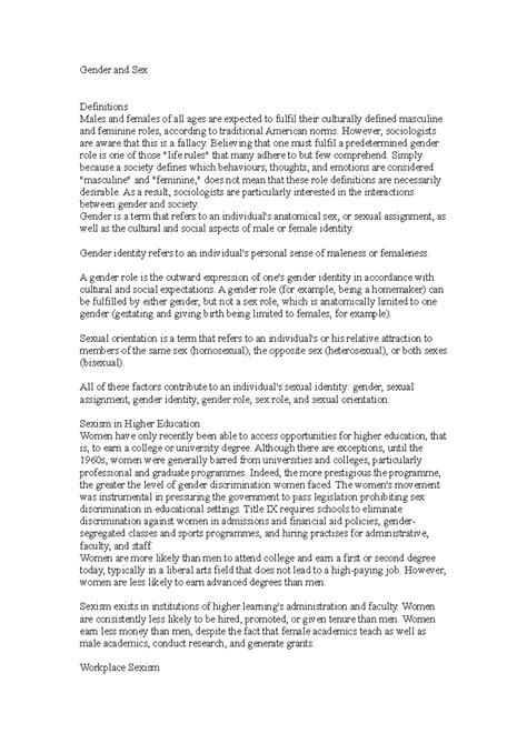 Gender and Sex - Males and females of all ages are expected to fulfil ...