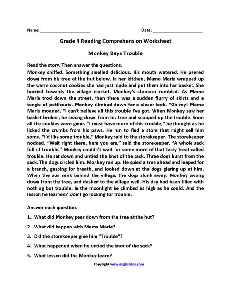 4th Grade Reading Comprehension Worksheet Pdf – Printable PDF Template