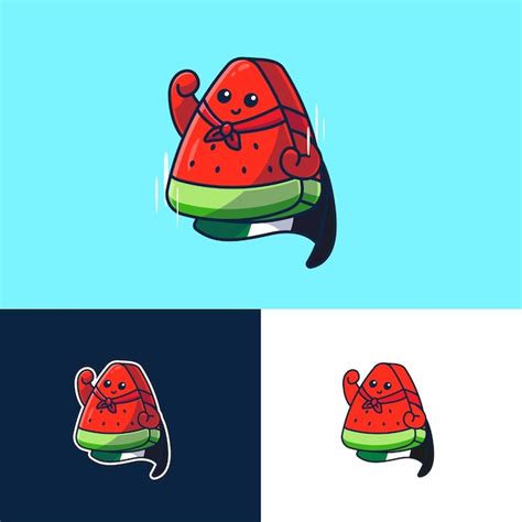 Cute palestine watermelon cartoon mascot logo | Premium Vector