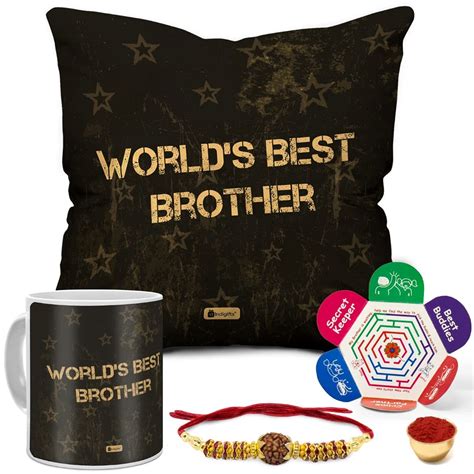 Indigifts World Best Bro Quote Printed Gift Set of Cushion 12"X12" with ...