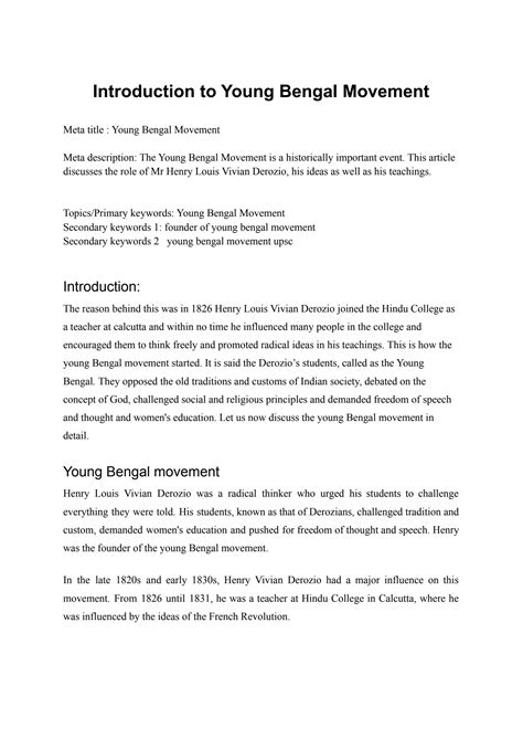 SOLUTION: Modern indian history introduction to young bengal movement - Studypool