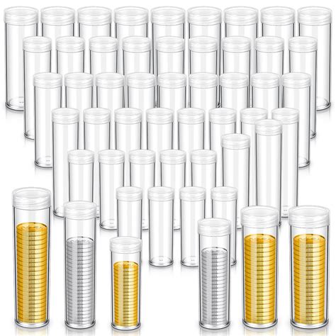 Yaomiao 60 Pcs Plastic Coin Tubes Assorted Sizes Nickel Dime ...